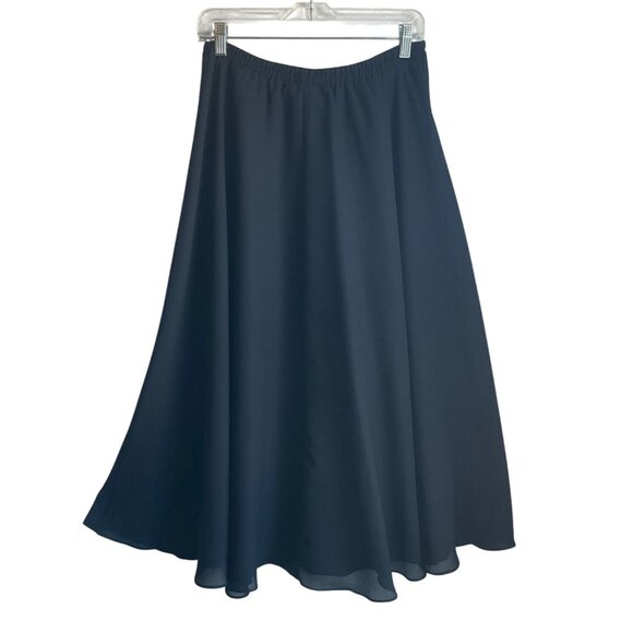 VTG Hampton Nites Sz 8 Black A-Line Flowy Midi Skirt Pull-On Sheer Overlay*Read* - Picture 2 of 11